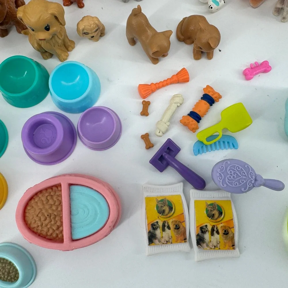 Barbie Mattel Pet Figure Accessory Lot Dogs Cats Puppies Flocked Kidcore Toy Set